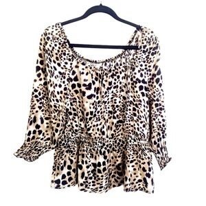Cato Animal Print Blouse - Black and Tan